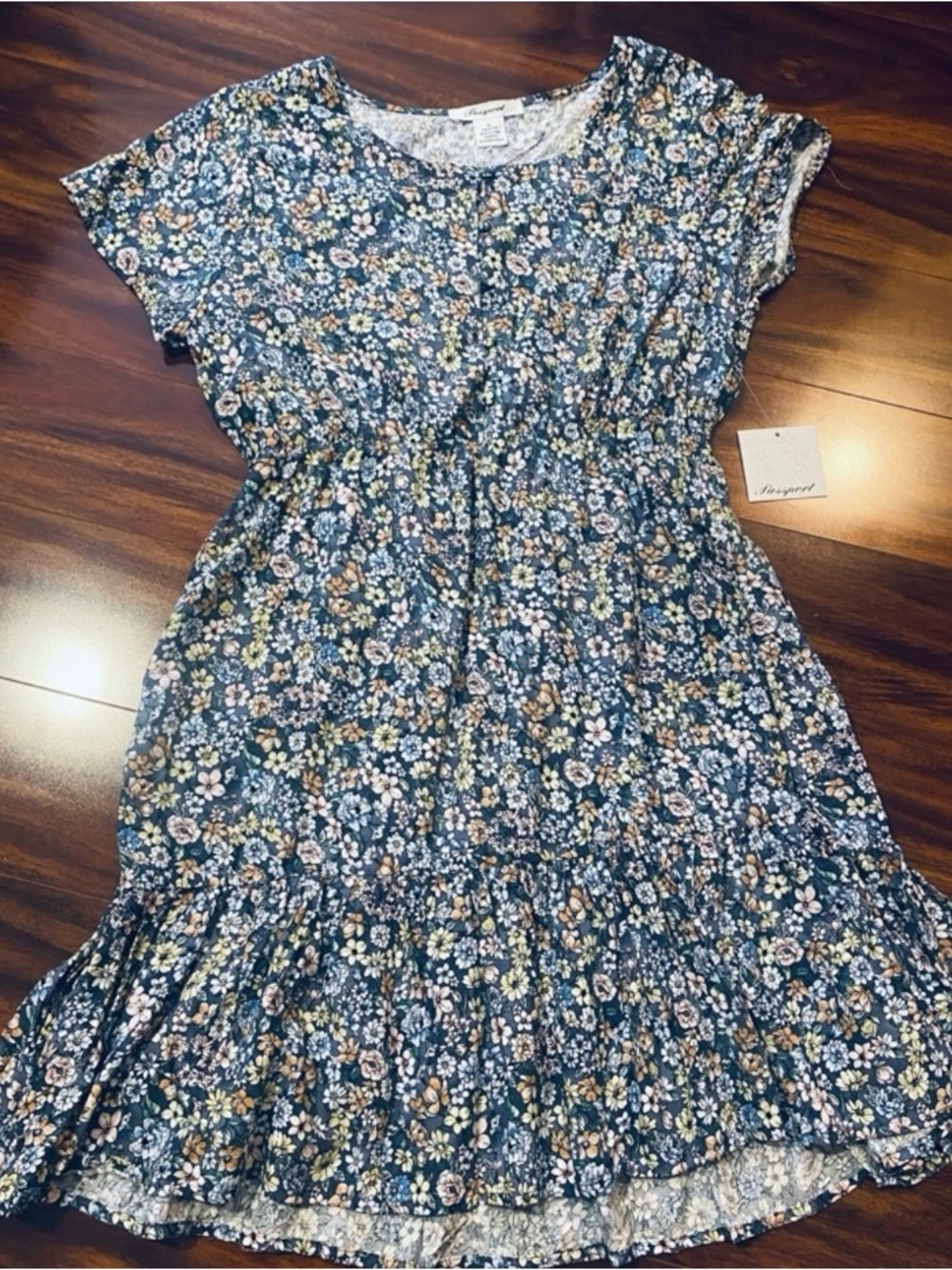 Spring Peasant Blue Ditsy Floral midi  Dress XL